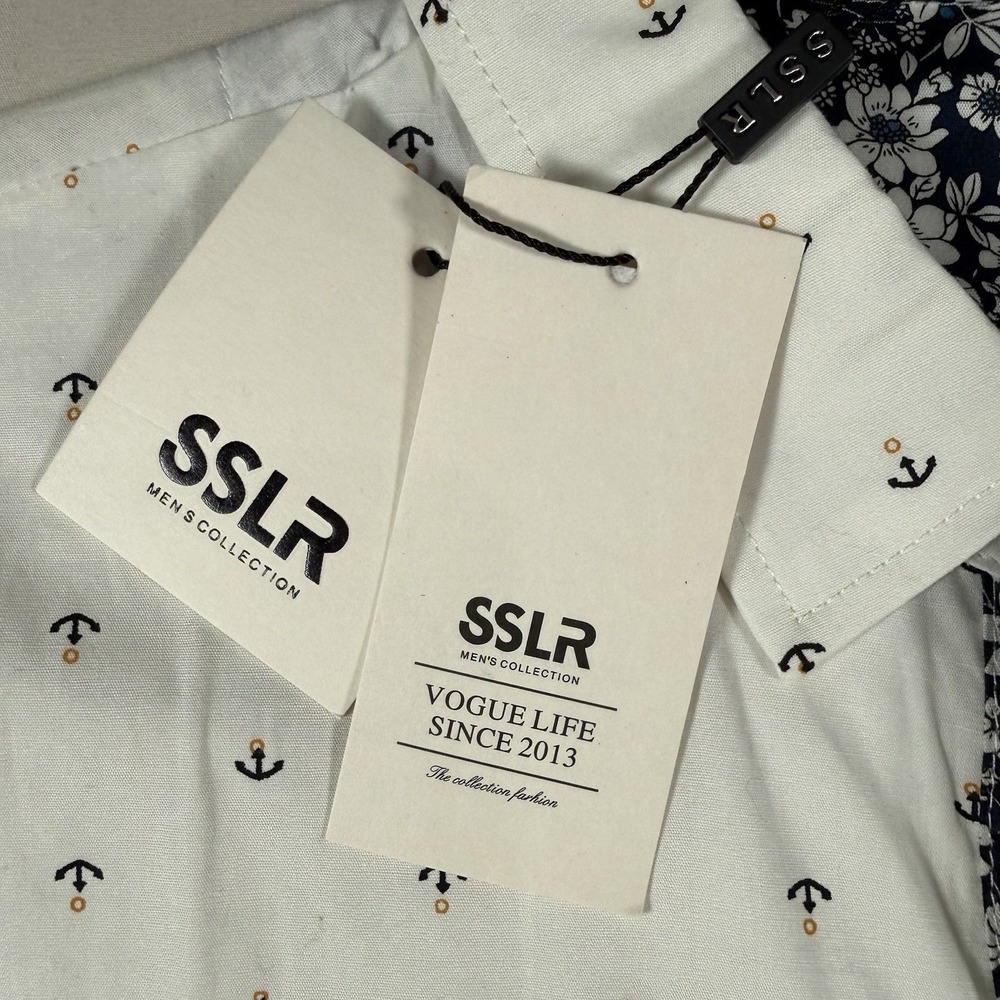 SSLR Mens‎ Anchor Print Short Sleeve Button Down Shirt White Medium NWT - Picture 4 of 12